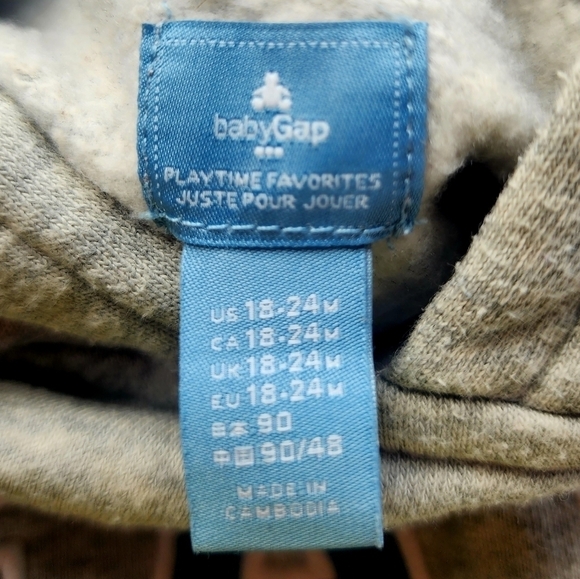 Baby Gap Logo Hoodie Hooded Sweatshirt Toddler Size 18-24M Grey Navy Spellout - Picture 4 of 5